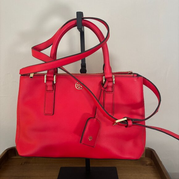 Tory Burch Red Saffiano Robinson Double Zip Leather Tote - Picture 5 of 10